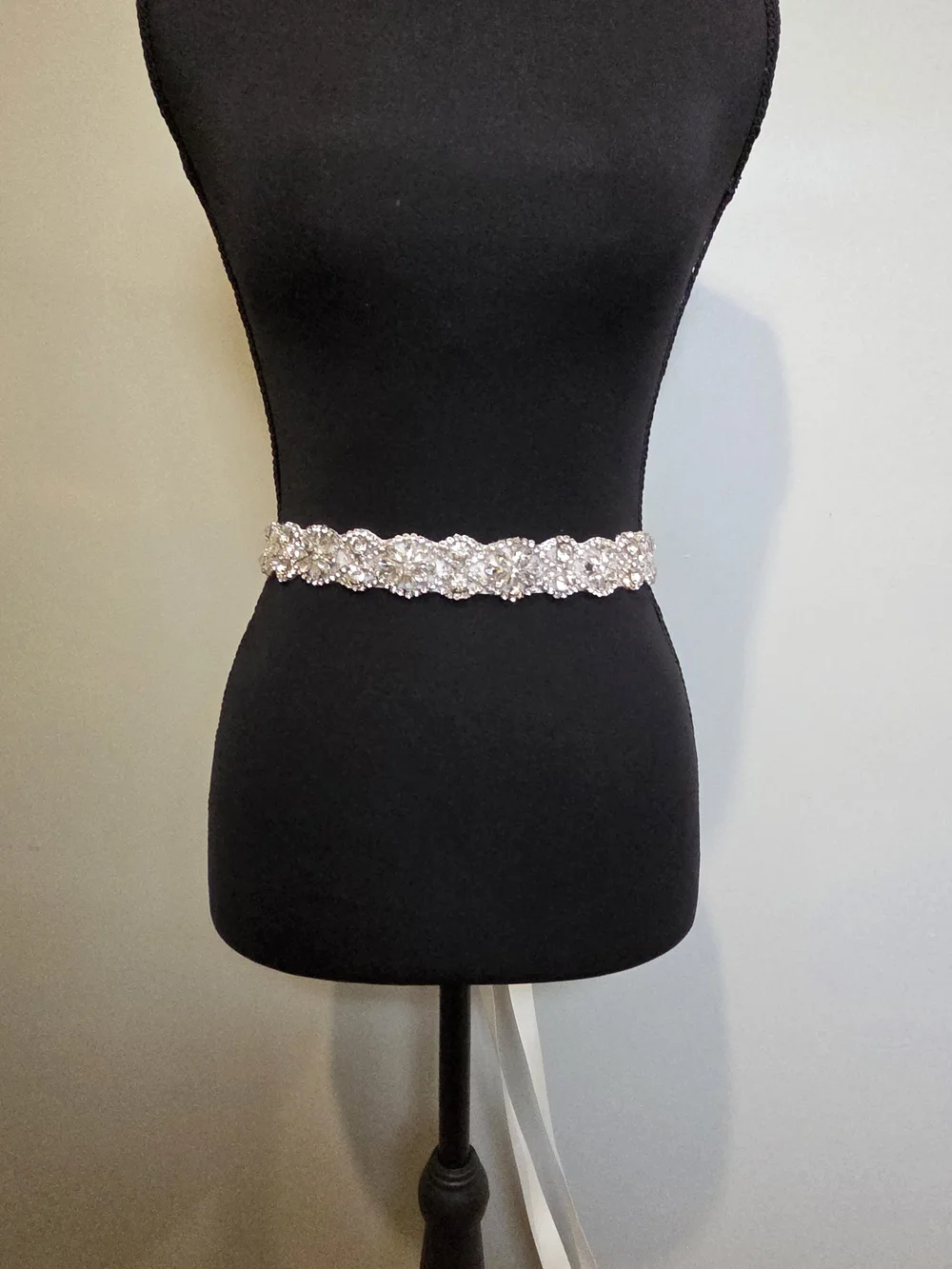 Silver Rhinestone Bridal Waist Sash 19.5 Inches Ivory